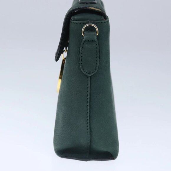 CELINE Hand Bag Leather 2way Green Gold Auth 94979 - Picture 5 of 16